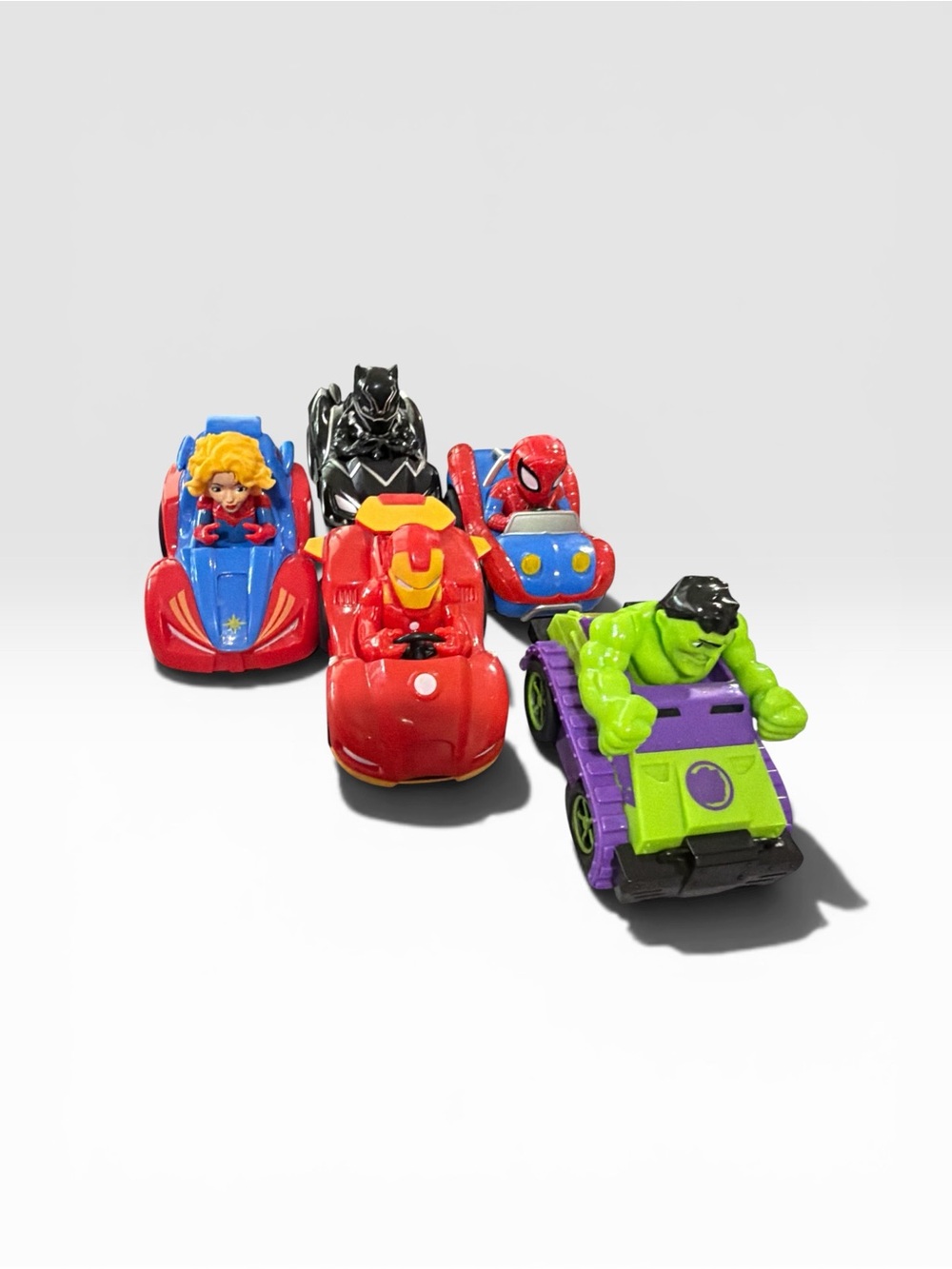 Marvel Toy Superhero Cars in Red, Green, Blue, Black & Purple